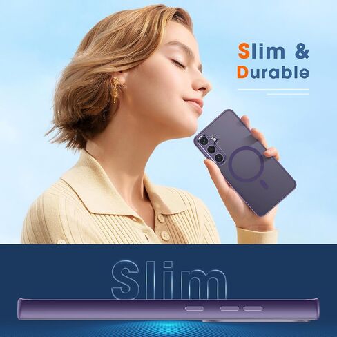 MILPROX Magnetic Case for Samsung Galaxy S24 Plus, 【Free Screen Protector】 【Compatible with MagSafe】 Metal Frame Lens & Button Translucent Matte Back， Protective Phone Cover (Cobalt Violet) in Saudi Arabia