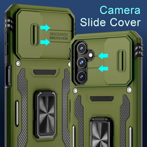 DEERLAMN Case for Samsung Galaxy A25 5G with Slide Camera Cover+Screen Protector (1 Pack),Rotated Ring Kickstand Military Grade Shockproof Protective Cover-Olive Green in Kuwait