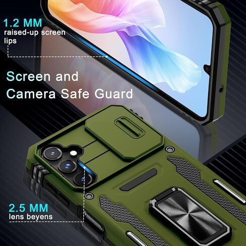 DEERLAMN Case for Samsung Galaxy A25 5G with Slide Camera Cover+Screen Protector (1 Pack),Rotated Ring Kickstand Military Grade Shockproof Protective Cover-Olive Green in Kuwait