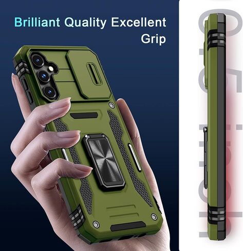 DEERLAMN Case for Samsung Galaxy A25 5G with Slide Camera Cover+Screen Protector (1 Pack),Rotated Ring Kickstand Military Grade Shockproof Protective Cover-Olive Green in Kuwait