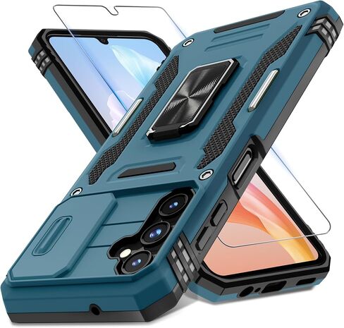DEERLAMN Case for Samsung Galaxy A25 5G with Slide Camera Cover+Screen Protector (1 Pack),Rotated Ring Kickstand Military Grade Shockproof Protective Cover-Olive Green in Kuwait