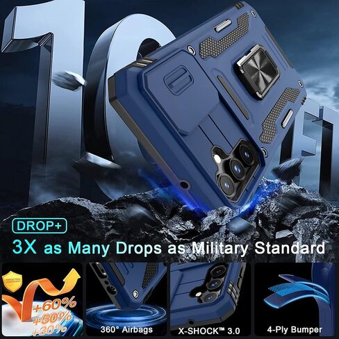 DEERLAMN Case for Samsung Galaxy A25 5G with Slide Camera Cover+Screen Protector (1 Pack),Rotated Ring Kickstand Military Grade Shockproof Protective Cover-Olive Green in Kuwait