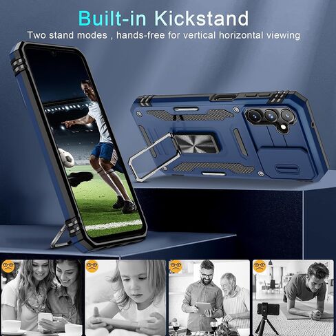 DEERLAMN Case for Samsung Galaxy A25 5G with Slide Camera Cover+Screen Protector (1 Pack),Rotated Ring Kickstand Military Grade Shockproof Protective Cover-Olive Green in Kuwait