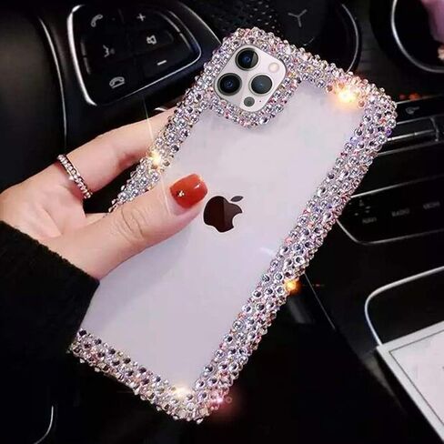 Bonitec Compatible with iPhone 15 Case for Women Girls 3D Glitter Sparkle Bling Case Luxury Shiny Cute Crystal Charms Rhinestone Diamond Bumper Clear Protective Cases Cover Clear in Kuwait