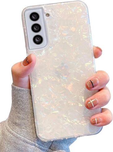 J.west Galaxy S22 Case 5G 6.1-inch, Luxury Sparkle Glitter Translucent Clear Colorful Opal Pearly Thinfoil Design Shiny Print Soft Silicone Cover for Women Girls Slim TPU Protective Phone Case in Saudi Arabia