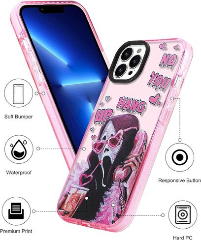 حافظة بتصميم جمجمة هيكل عظمي لطيف Ghostface Scream Horror لهاتف iPhone 16 Pro Max، غطاء حماية كرتوني مضحك جمالي للنساء والفتيات، وردي in Saudi Arabia