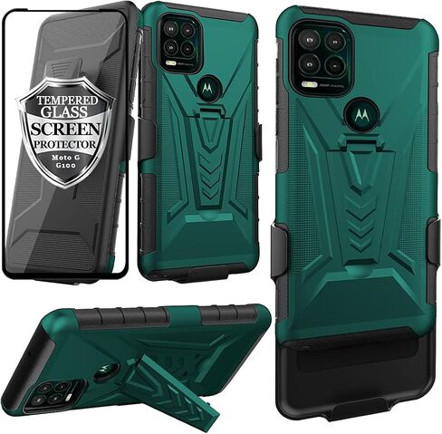 Ailiber Compatible with Motorola Moto G100 Case, Motorola Edge S Case Holster with Screen Protector, Swivel Belt Clip Holster Kickstand Holder, Heavy Duty Rugged Cover for Edge S/Moto G100-Camouflage in Saudi Arabia