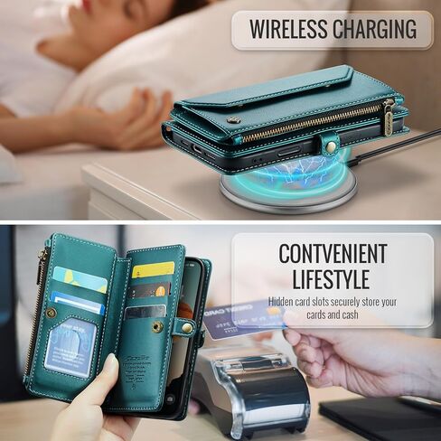 حافظة لهاتف آيفون 16 برو، حافظة محفظة متعددة الوظائف للنساء والرجال مع حامل RFID تتميز بسحاب إغلاق مغناطيسي يتضمن حزام كتف وحزام معصم (أسود) in Kuwait