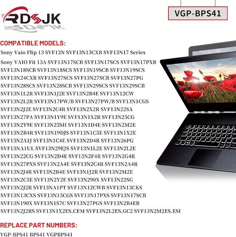 بطارية الكمبيوتر المحمول VGP-BPS41 BPS41 لأجهزة Sony Vaio Flip 13 SVF13N SVF13N13CXB SVF13N17SCB SVF13N17SCS SVF13N17PXB SVF13N18SCB SVF13N18SCS SVF13N24CXB SVF13N29SCB SVF13N27SCB SVF 13N28SCS 11.25 فولت 36 وات في الساعة in Saudi Arabia