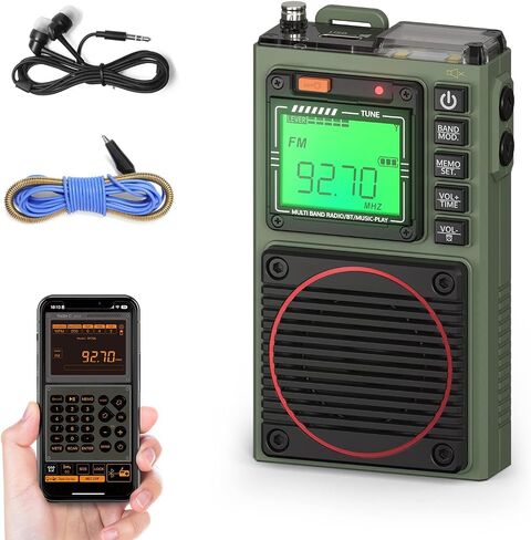 RF75A APP Control Shortwave Radio, Portable AM/FM/VHF/SW/WB Weather Radio, Pocket Radio Rechargeable w/ 9.85 Ft Wire Antenna in Saudi Arabia