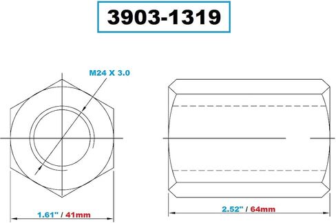 Vertex 3903-1318 M20 X 2.5 48mm Long Coupling Nut in Kuwait