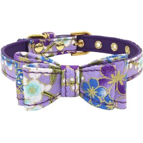 Dog Collar with Bowtie, Colorful Dog Collar Soft Durable Adjustable Costume Puppy Collar for Small Medium Large Dogs Gift (M, Purple)
