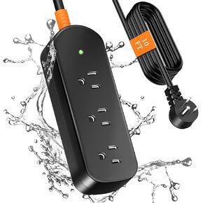 Outdoor Power Strip Weatherproof, 10FT Outdoor Extension Cord, IPX6 Waterproof Surge Protector with 3 Wide Outlets, Shockproof Overload Protection for Camping, Garden, Industrial, Home Power Strip