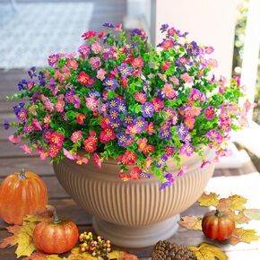 Artificial Faux Flowers Outdoor Plants for Autumn Summer Decoration, 12 Bundles Fake Silk Double Purple Daisy Flowers UV Resistant Realistic for Outside Planter Window Box Porch Patio Balcony