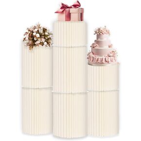 Foldable Cylinder Pedestal Stand for Parties 3pcs Columns Pedestal Display Stands Round White Cylinder Column Table Roman Pillar for Wedding Birthday Baby Shower Party Decor