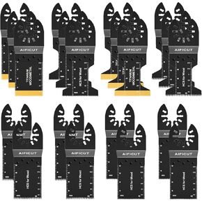 AIFICUT 20 Pcs Oscillating Saw Blades Universal Wood Plastics Metal Titanium Multitool Blades Kits Fit Dewalt Rockwell Milwaukee Makita Bosch