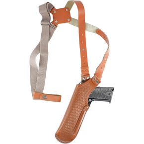 ALIS400 Basketweave Leather Vertical Shoulder Holster Fits Colt Ruger Taurus 1911 Clones Beretta Revolvers 4" Handmade!