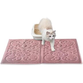 PetLike 2pk 30x18 inch Cat Litter Box Mat, Thick Kitty Litter Trapping Mat, Durable,Waterproof &Washable with Non-Slip Backing, Soft on Kitty Paws and Easy to Clean, BPA Free