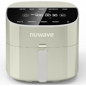 Nuwave Brio 8-Qt Air Fryer, Powerful 1800W, Easy-to-Read Cool White Display, 50°-400°F Temp Controls, 100 Pre-Programmed Presets & 50 Memory Slots, Integrated Smart Thermometer, Linear T Technology