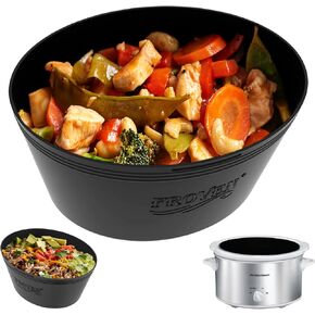 FROVEN Slow Cooker Divider 4-5 QT Compatible For Crock Pot Oval Shape, Reusable Slow Cooker Liners, Leakproof & Dishwasher Safe for all 4 Quart Cookers, Silicone Inserts for CrockPot Accessories Grey