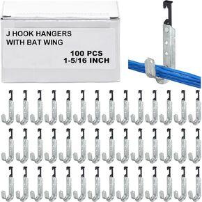 Zonon Metal J Hooks Cable Support J Hook Hangers with Bat Wing Heavy Duty G60 Galvanized Steel Cable Hooks for Hanging Attaching Ceiling Wire Threaded Rod, UL Listed(3/4 Inch)