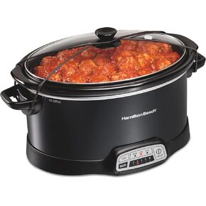 Hamilton Beach Portable 7 Quart Programmable Slow Cooker with Three Temperature Settings, Lid Latch Strap for Easy Travel, Dishwasher Safe Crock, Black (33474)