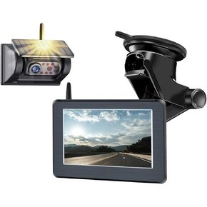 Magnetic Solar Wireless Backup Camera 5'' Monitor Kit - HD 1080P Rear View Camera Rechargeable Battery