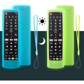 قطعتان من غطاء جهاز التحكم عن بعد لتلفزيون LG، حافظة واقية من السيليكون لجهاز LG AKB75095307 AKB75375604 AKB74915305 حافظة جلدية عن بعد مضادة للانزلاق لجهاز LG LCD LED HDTV 3D 4K OLED يتوهج في الظلام (أخضر متوهج + أزرق متوهج)