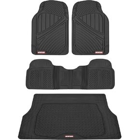 Motor Trend FlexTough Performance All Weather Rubber Car Floor Mats with Cargo Liner - Full Set Front & Rear Floor Mats for Cars Truck SUV, Automotive Floor Mats (Black)