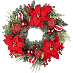 24’’ Fall Wreath - Artificial Fall Wreaths for Front Door with Maple Leaves, Berries for Outside Indoor Wall Window Festival Thanksgiving Autumn Wreaths Decor
