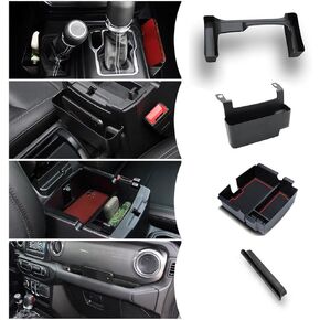 4PCS Center Console Organizer Compatible with 2018-2022 Jeep Wrangler JL JLU Accessories for Jeep Gladiator JT Accessories Gear Shift Side Tray Organizer,Hanging Armrest Storage Box,Co-Pilot Organizer