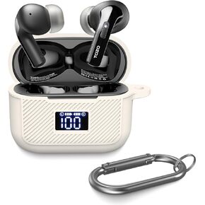 for TOZO T20/TOZO Tonal Fits T21 Case Cover, Silicone Protective Scratch Shock LED Digital Display Visible Design Cover for TOZO T20/TOZO Tonal Fits T21 Charging Case with Carabiner-Black