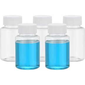 PATIKIL 5 Pcs 40ml Reagent Bottles, PET Wide Mouth Round Bottles with Screw Cap for Lab Water Reagent Liquids Solid Sample Storage Seal, Transparent