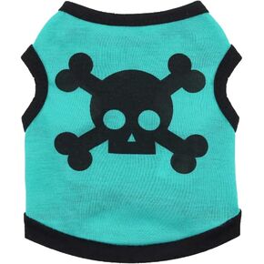 Dog Clothes Funny Cat Shirt with Skull Print Cotton Soft Kitten Light Weight Apparel for Halloween Costume shshwsh Green02 Large