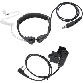 WODASEN Tactical Throat Mic Headset Earpiece with Push to Talk Button U94 PTT Adapter for UV-5R UV-82 UV-82HP BF-888S BF-F8HP AR-152 AR-5 K1 2-Pin Plug Radio (02)