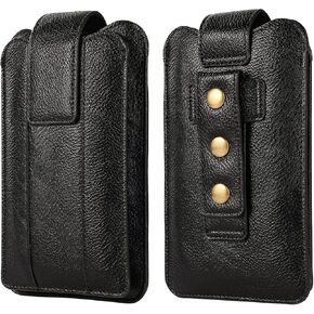 Leather Belt Loop Phone Holder for Men, Cell Phone Waist Belt Pouch Brown, 7.2" Universal Leather Smartphone Holster with Belt Loop Carrying Case Fanny Pack Phone Belt Pouch Card Slot Purse Wallet