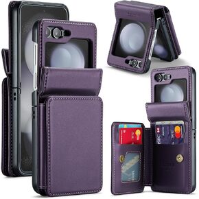 Samsung Galaxy Z Flip 5 Case,RFID Blocking Leather Wallet Case with Card Holder Kickstand Slim Hard Shockproof Back Case for Galaxy Z Flip 5 5G 2023 (Black)