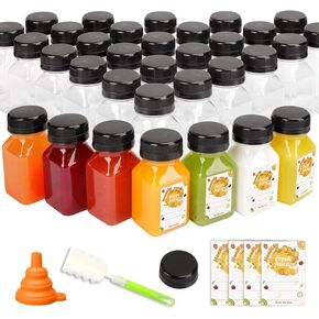 TOMNK 45pcs 12oz Plastic Juice Bottles with Caps Empty Reusable Clear Bottles with Label, Funnel and Brush Beverage Containers Bulk with Lids for Juicing, Smoothies, Drinking, Beverages, Fridge