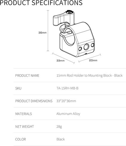 Tilta 15mm Rod Holder to Mounting Block – Black | Universal | 15MM CLAMP | Lightweight | Durable | TA-15RH-MB-B in Saudi Arabia
