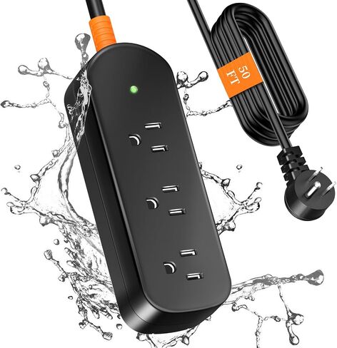 Outdoor Power Strip Weatherproof, 10FT Outdoor Extension Cord, IPX6 Waterproof Surge Protector with 3 Wide Outlets, Shockproof Overload Protection for Camping, Garden, Industrial, Home Power Strip in Saudi Arabia
