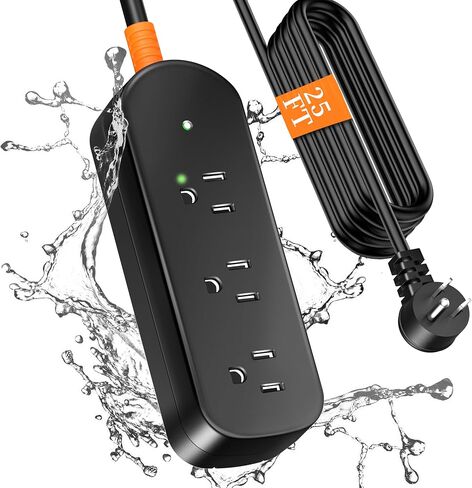 Outdoor Power Strip Weatherproof, 10FT Outdoor Extension Cord, IPX6 Waterproof Surge Protector with 3 Wide Outlets, Shockproof Overload Protection for Camping, Garden, Industrial, Home Power Strip in Saudi Arabia