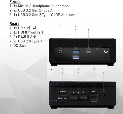 MSI كمبيوتر صغير كوبي 5: انتل كور i5-1235U، 8GB DDR4 (1×8GB) 2666MHz، 512GB SSD، واي فاي 6E، بلوتوث 5.2، ثاندربولت C، شاشة مزدوجة، كفاءة الطاقة، اسود، ويندوز 11 برو: 12M-028US in Kuwait