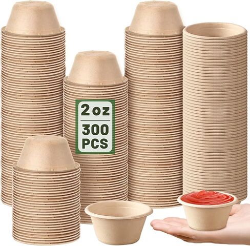 cezoyx 300 حزمة 2 أوقية أكواب ألياف قصب السكر الطبيعية، أكواب بهار ورقية يمكن التخلص منها، أكواب تذوق قابلة للتحلل، أكواب جزء عينة لجيلو شوت، سوفلي، بهار، صلصة in Kuwait