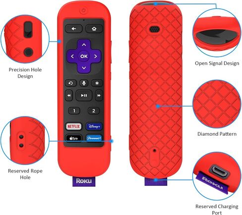 Silicone Remote Cover Compatible with Roku Ultra 2022 New 4K Voice Remote Pro, Anti-Slip Case for Roku Streaming Stick 4K+ Control, Reserved Charging Port, Red in Saudi Arabia