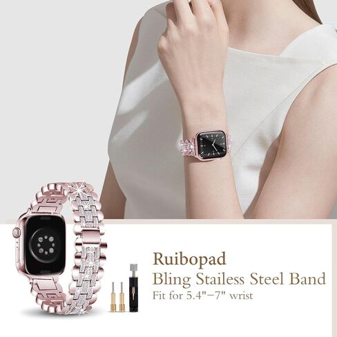 Metal Strap for Apple Watch Band 42mm(Series 10)/41mm/40mm/38mm, Bling Stainless Steel Bracelet Work for Apple Watch Bands Series 9 8 7 SE 6 5 4 3, Elegant Jewelry Bangle for iWatch Women Rose Gold in Kuwait