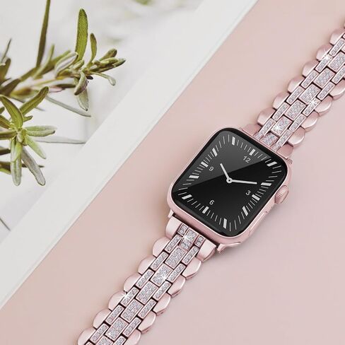 Metal Strap for Apple Watch Band 42mm(Series 10)/41mm/40mm/38mm, Bling Stainless Steel Bracelet Work for Apple Watch Bands Series 9 8 7 SE 6 5 4 3, Elegant Jewelry Bangle for iWatch Women Rose Gold in Kuwait