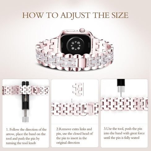 Metal Strap for Apple Watch Band 42mm(Series 10)/41mm/40mm/38mm, Bling Stainless Steel Bracelet Work for Apple Watch Bands Series 9 8 7 SE 6 5 4 3, Elegant Jewelry Bangle for iWatch Women Rose Gold in Kuwait