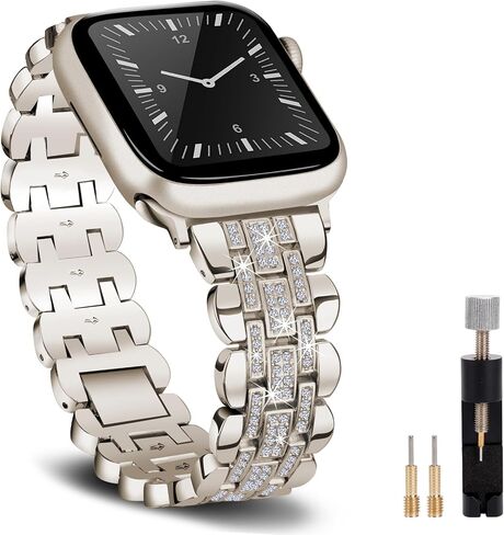 Metal Strap for Apple Watch Band 42mm(Series 10)/41mm/40mm/38mm, Bling Stainless Steel Bracelet Work for Apple Watch Bands Series 9 8 7 SE 6 5 4 3, Elegant Jewelry Bangle for iWatch Women Rose Gold in Kuwait