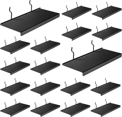مجموعة أرفف Pegboard مقاس 10x4.3 بوصة من PEKGRIL مكونة من 6 قطع، ملحقات أرفف لوح ربط معدنية، أرفف عرض مسطحة للوحة Pegboard، شاشة عرض معدنية للبيع بالتجزئة للتخزين والتنظيم، أسود in Kuwait