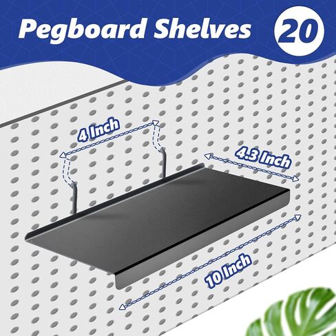 مجموعة أرفف Pegboard مقاس 10x4.3 بوصة من PEKGRIL مكونة من 6 قطع، ملحقات أرفف لوح ربط معدنية، أرفف عرض مسطحة للوحة Pegboard، شاشة عرض معدنية للبيع بالتجزئة للتخزين والتنظيم، أسود in Kuwait